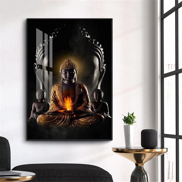 Черная статуя медитирующего Будды, настенная живопись, печать на холсте, картины на холсте, буддийские картины для украшения дома