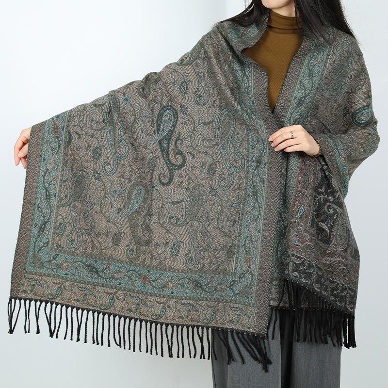 New Jacquard Fringed Scarf Travel Wear Cape Women's Outer Shawl Windproof Warm Scarf
