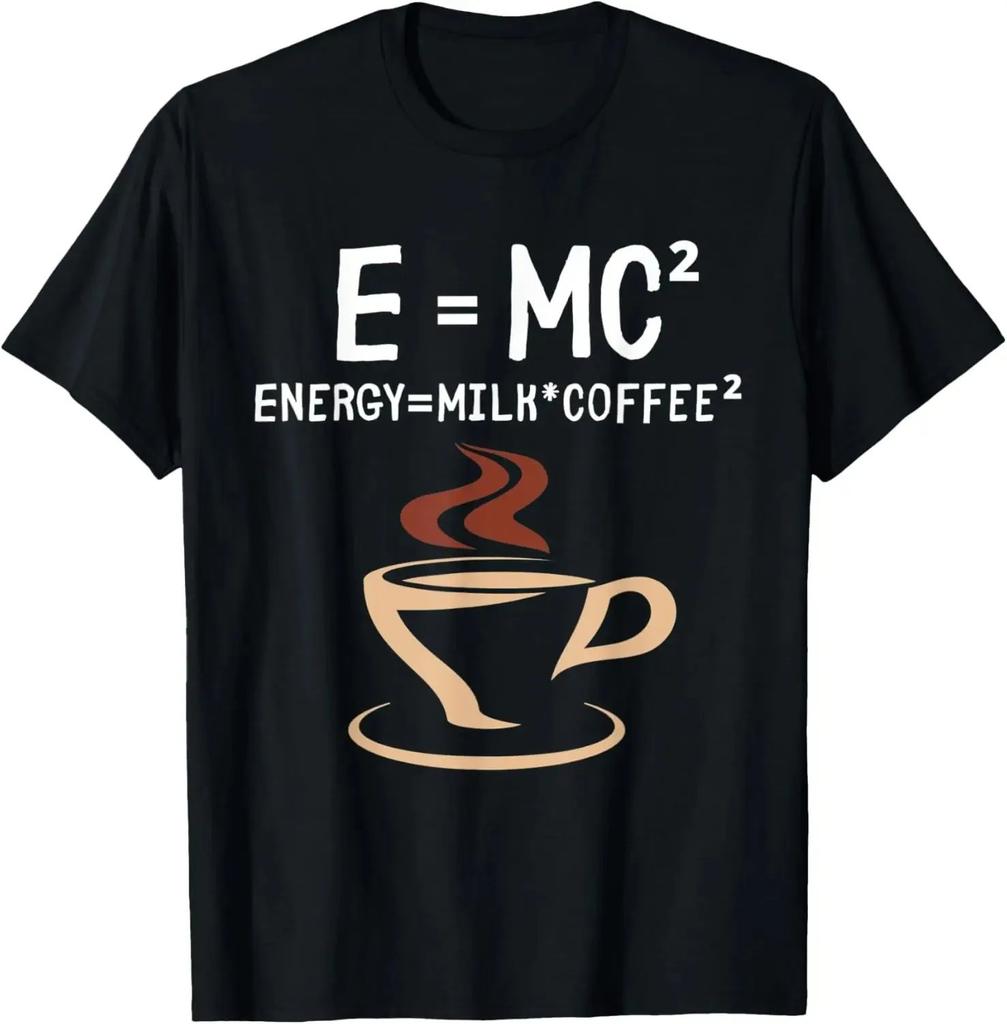Модные винтажные футболки E=MC2 Смешные Наука Кофе Энергия Кофе с молоком Подарок Футболка Смешной принт Повседневная Свободная Уличная одежда...