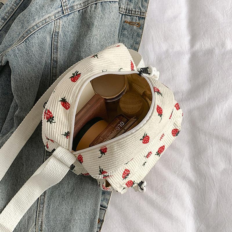 Милая вельветовая сумка через плечо с клубничкой, повседневная, на молнии, модная сумка кроссбоди, сумка-тоут, женская, для девочек, для путешествий, работы, сумка-мессенджер CLE