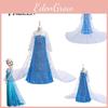 Childrens Frozen Elsa Cosplay Costume Sequin Long Cape Princess Dress