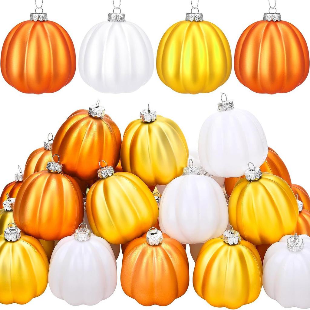 Pack Of 20 Matte Finish Halloween Pumpkin Baubles Decorations Plastic Hanging Ornament For Holiday Parties