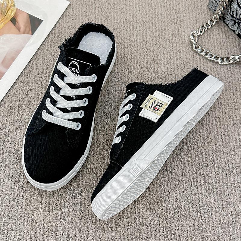 Spring and Autumn New Canvas Shoes Female Students Half Drag Lazy Versatile Breathable Casual