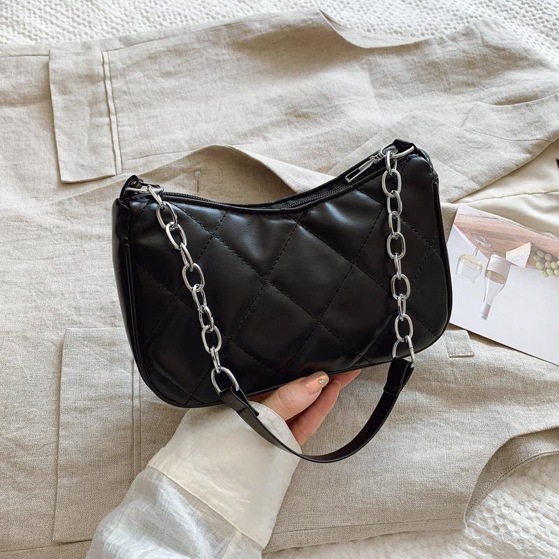 Textured Diamond On the New Casual 2025 Spring New Solid Color Fashion Trend Foreign Style Portable Underarm Shoulder Women's Bag