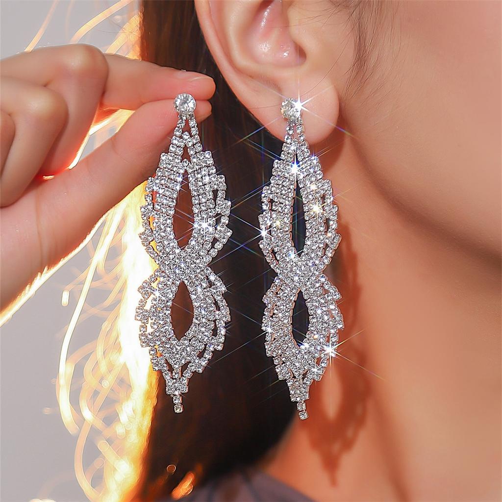Temperament Luxury Long Leaf Earrings Shiny Diamond Earrings Elegant Trend Earrings Jewelry Women's Earrings