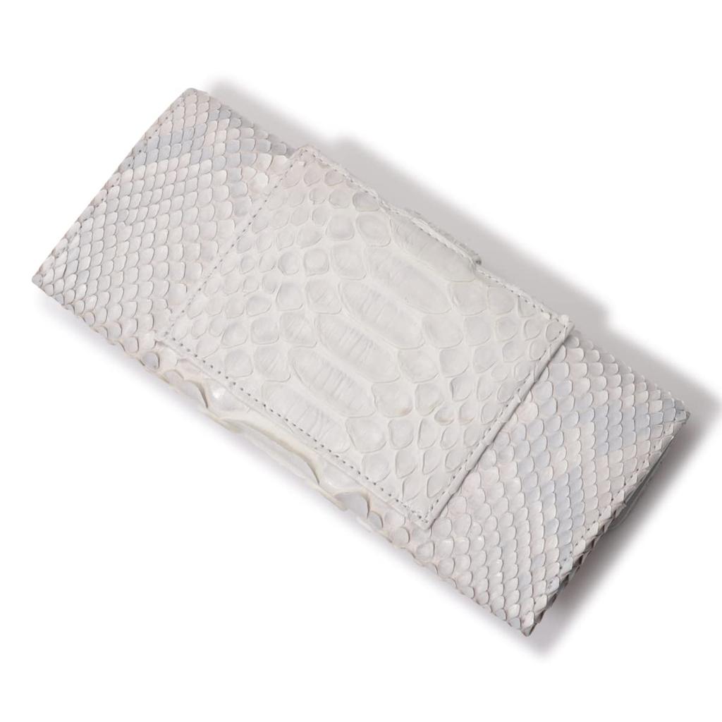 Длинный чехол для кошелька из натуральной змеиной кожи 462, сделано в Японии, белый питон, змеиная кожа, ромбовидный питон, коровья кожа цвета слоновой кости [Via Doan] для женщин [21]