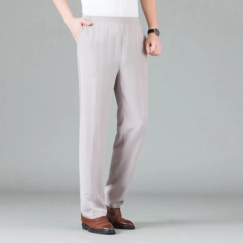 Летние мужские брюки, тонкие свободные дышащие мужские брюки с высокой талией, большие размеры