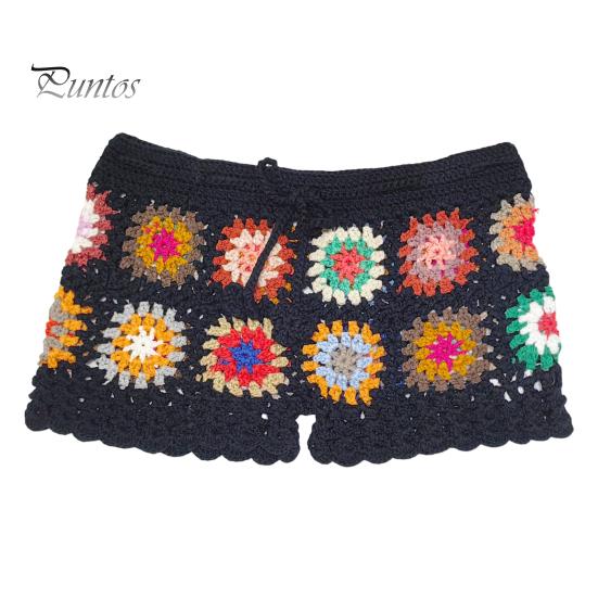 Женские вязаные крючком пляжные шорты с цветным принтом, супер короткие шорты с эластичной резинкой на талии и высокой талией, облегающие шорты бикини для отпуска