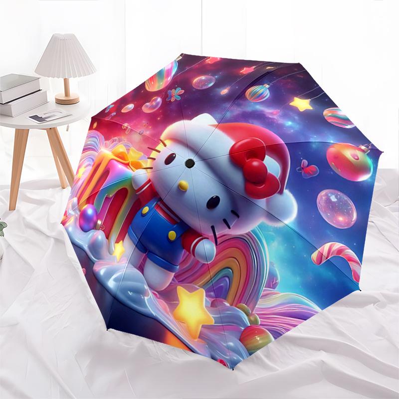 1pc Hello Kitty Christmas Edition Automatic Opening/Closing Umbrella - Portable Three-Fold Design with 8-Bone Iron Frame, Perfect for Festivals, Trave
