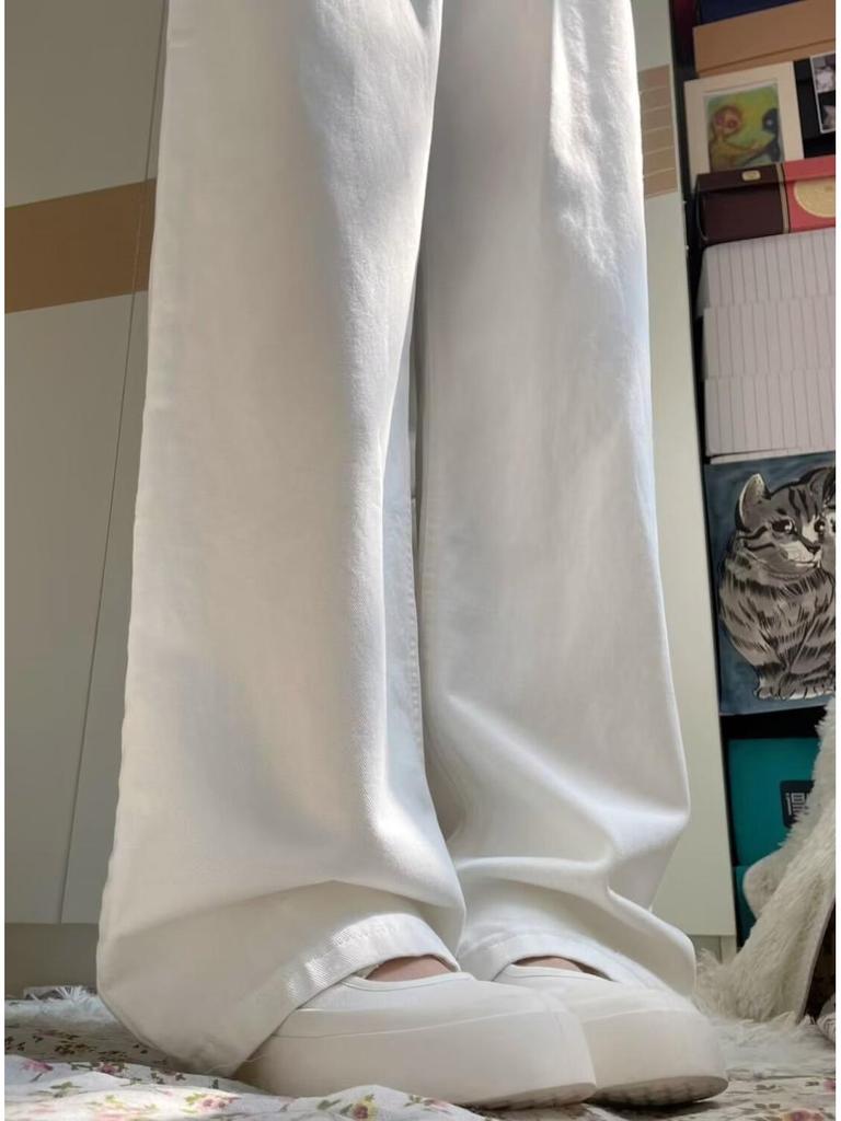 Женские белые джинсы широкие от бедра, весна/лето 2025, плиссированные, премиум-класса, свободные, драпирующиеся брюки полной длины.