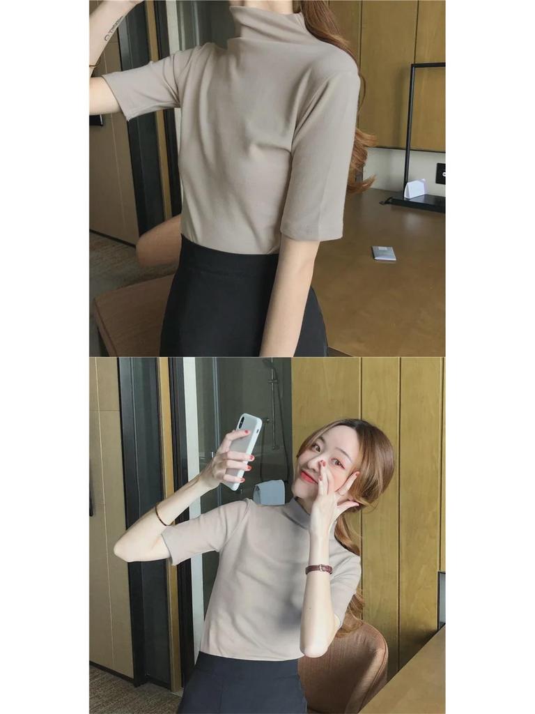 2027 Реальный Выстрел: Женская облегающая футболка с коротким рукавом и полуводолазкой (95% хлопок, 5% спандекс)