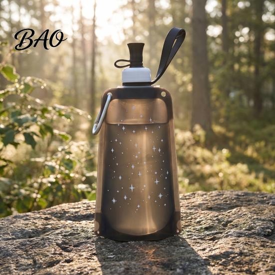 Silicone Travel Bottle 500ML Collapsible Water Bottle, Portable Folding Drinking Bag, Foldable Sport Pouch with Lanyard for Outdoor Hiking Cycling