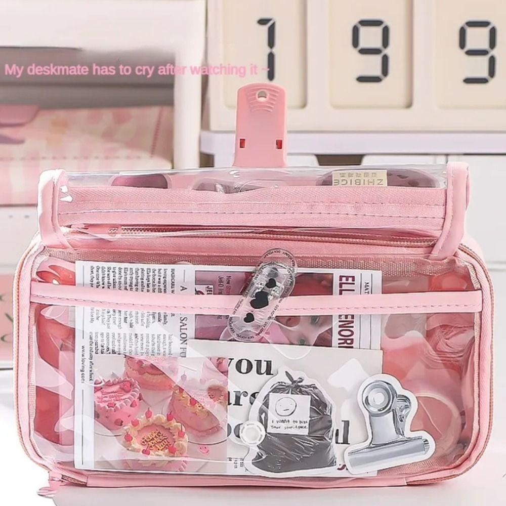 Multi-layer Transparent Pen Bag Large Capacity Stationery Box Transparent Pencil case Students
