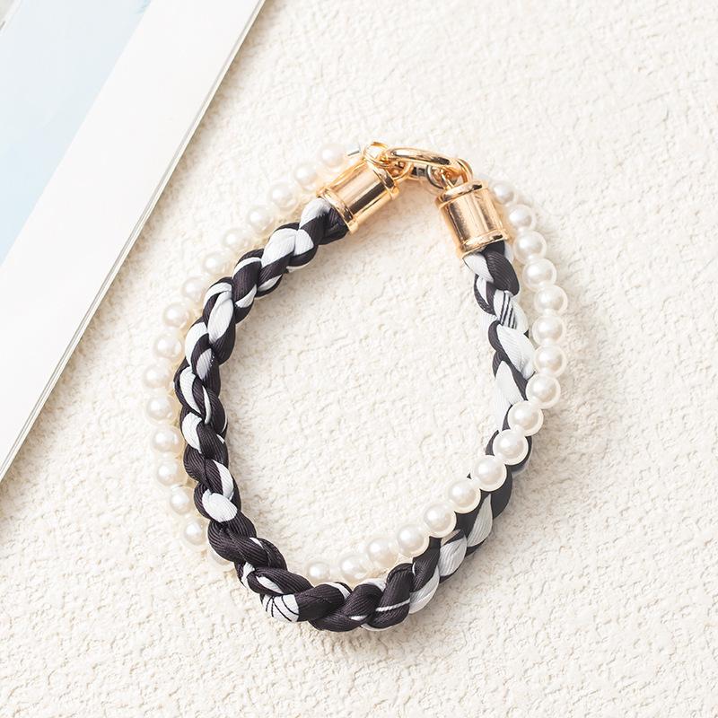 Douyin-Style Pearl Phone Lanyard with Silk Scarf Strap & Pendant