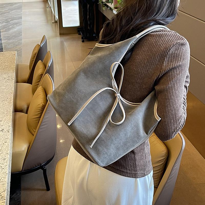 Женская сумка-тоут из искусственной кожи с бантом, большая вместимость, замшевая однотонная дизайнерская сумка через плечо с верхней ручкой, большая рабочая сумка