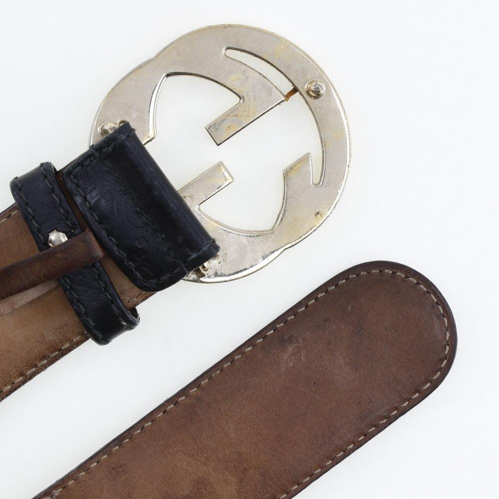 Gucci Переплетающийся ремень 114876 GG черный кожа Sima мужской Б/У