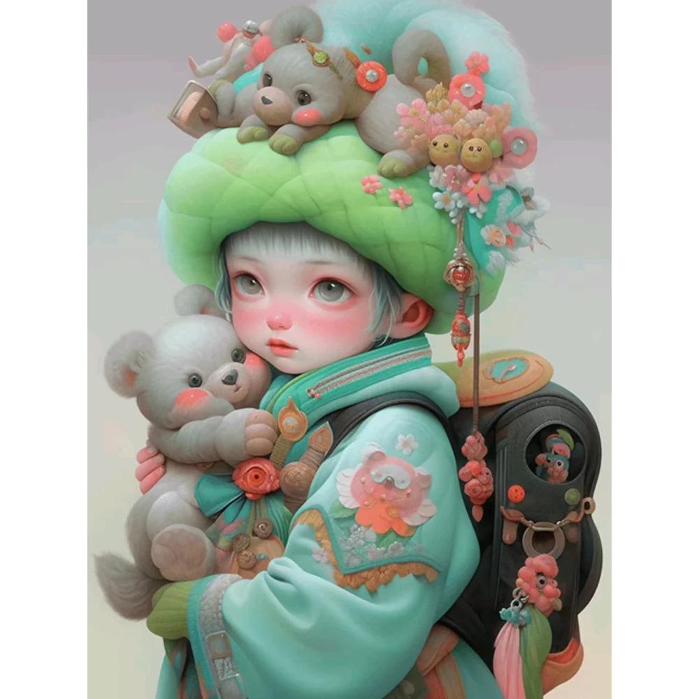 Алмазная картина Милая девушка Круглая алмазная живопись Ручная работа Феникс Животное Искусство Картина маслом Diy Алмазная мозаика Картина Украшение дома Рождественский подарок