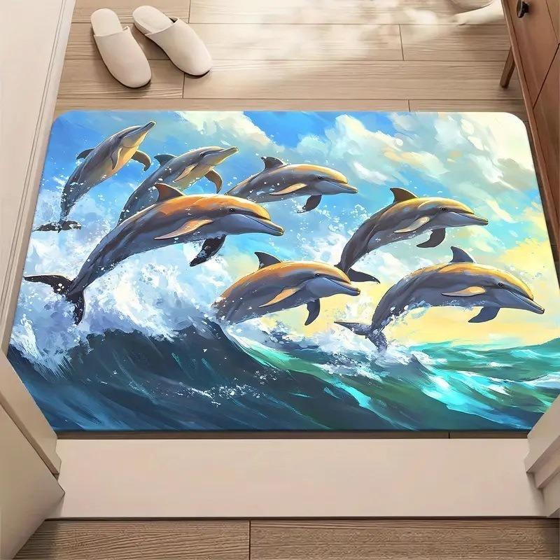 3D Коврик для двери на океанскую тематику с дизайном кои, скального бассейна и дельфинов, художественный реалистичный принт, коврик для пола для прихожей, порога