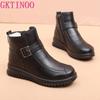 Мода GKTINOO Мода Натуральная кожа Женские Повседневные Короткие Зимние Снежные Сапоги Натуральная Шерсть Меховая Подкладка Теплая Обувь Водонепроницаемая