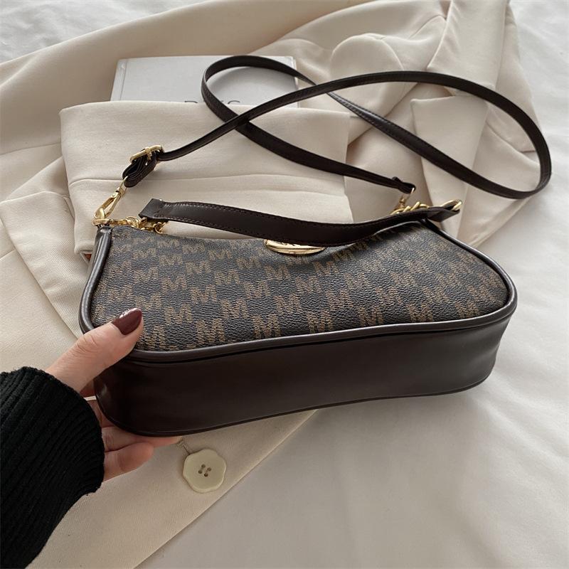 Французская ретро сумка подмышку женская 2025 новая маленькая квадратная сумка через плечо с принтом букв, цепочка, на одно плечо, портативная женская сумка