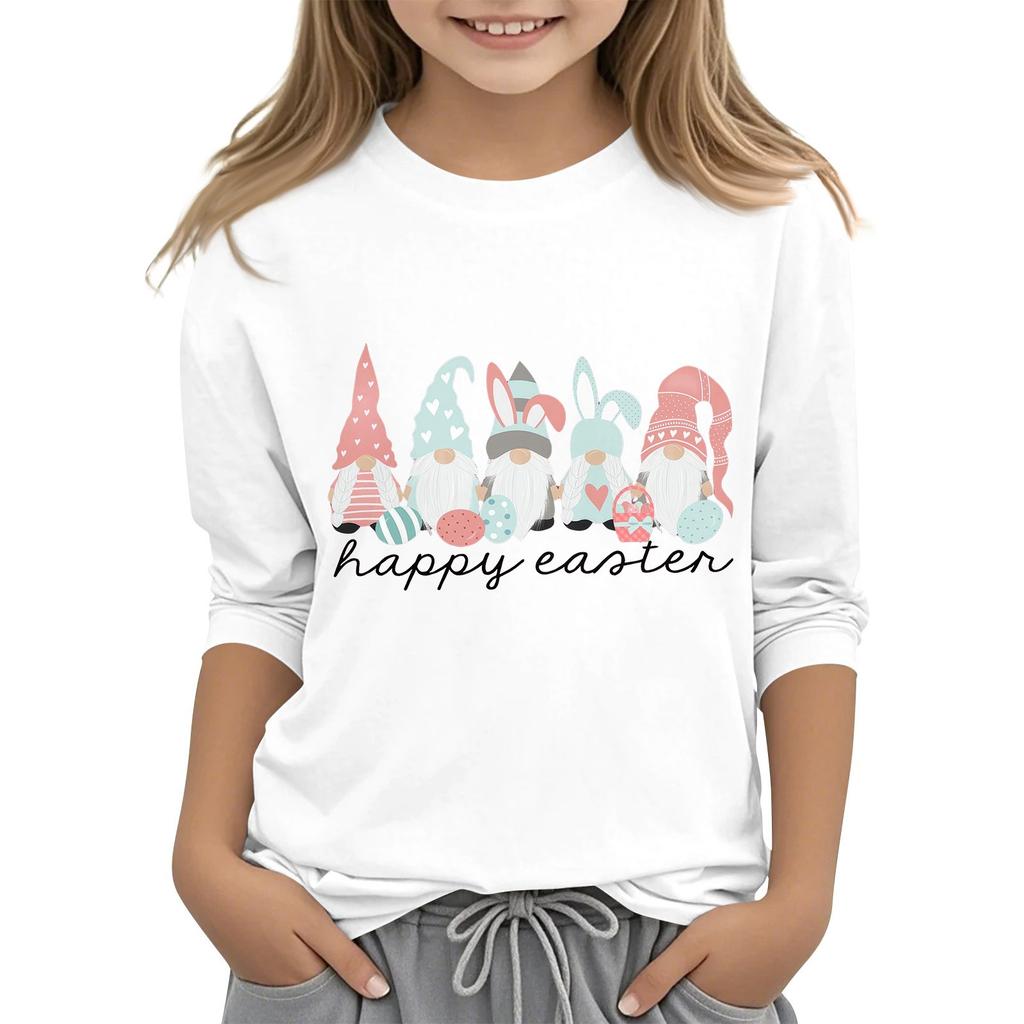 Повседневная футболка с круглым вырезом и пасхальным принтом, с рукавами 7 точек для детей