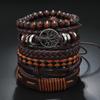Men's Retro-Style Multi-Layer Beaded Bracelet Set with Tree of Life Charm (6 Pieces)