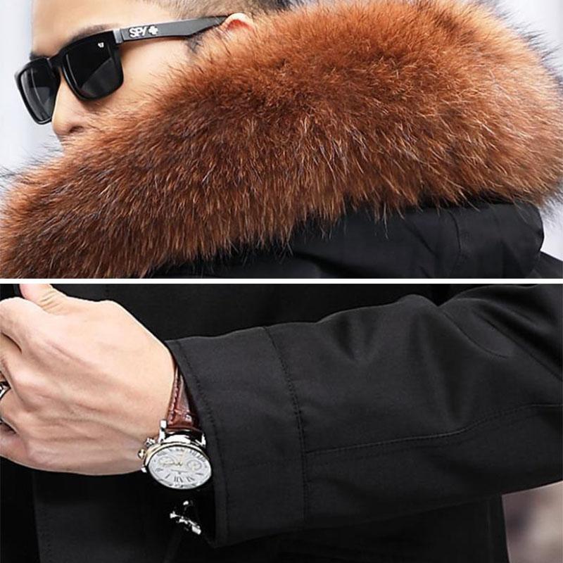 Зимняя парка больших размеров, мужская шуба с большим меховым воротником и капюшоном, флисовая теплая куртка, длинная