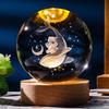 Personalize Wood Base logo 3d Laser Engraving Solar System Saturn Moon Crystal Glass Ball Home Decor Night Lights