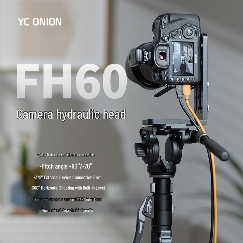 Гидравлическая голова с панорамированием и наклоном FH60 из алюминиевого сплава для беззеркальной фотографии и видеосъемки.