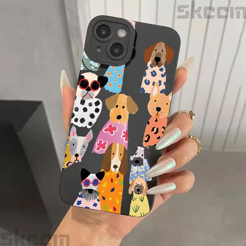 Забавный цветной дизайн с рисунком собаки Чехол для телефона Для iPhone 17 16 15 14 Pro Max 12 11 13 Mini 17 Air XS X XR 7 8 Plus 16e Мягкий чехол