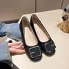 Женские туфли-лодочки на плоской подошве, весенне-летние, новая модель, на одну педаль, с мягкой подошвой, четырехсезонные женские туфли, с круглым носком, золотой квадратной пряжкой, туфли Doudou для женщин
