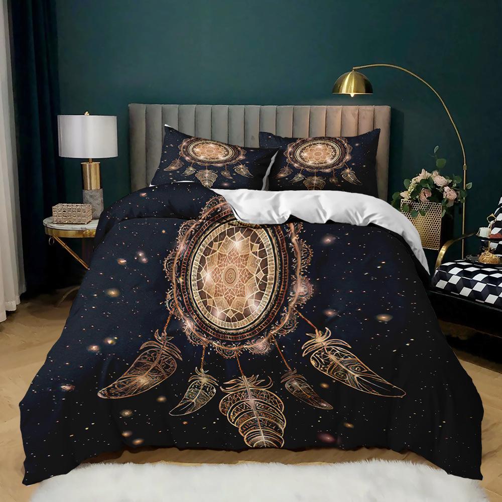 Пододеяльник «Ловец снов» для детей, комплект постельного белья из полиэстера с 3D-принтом, цветным рисунком перьев, в стиле бохо, размер «king-size»