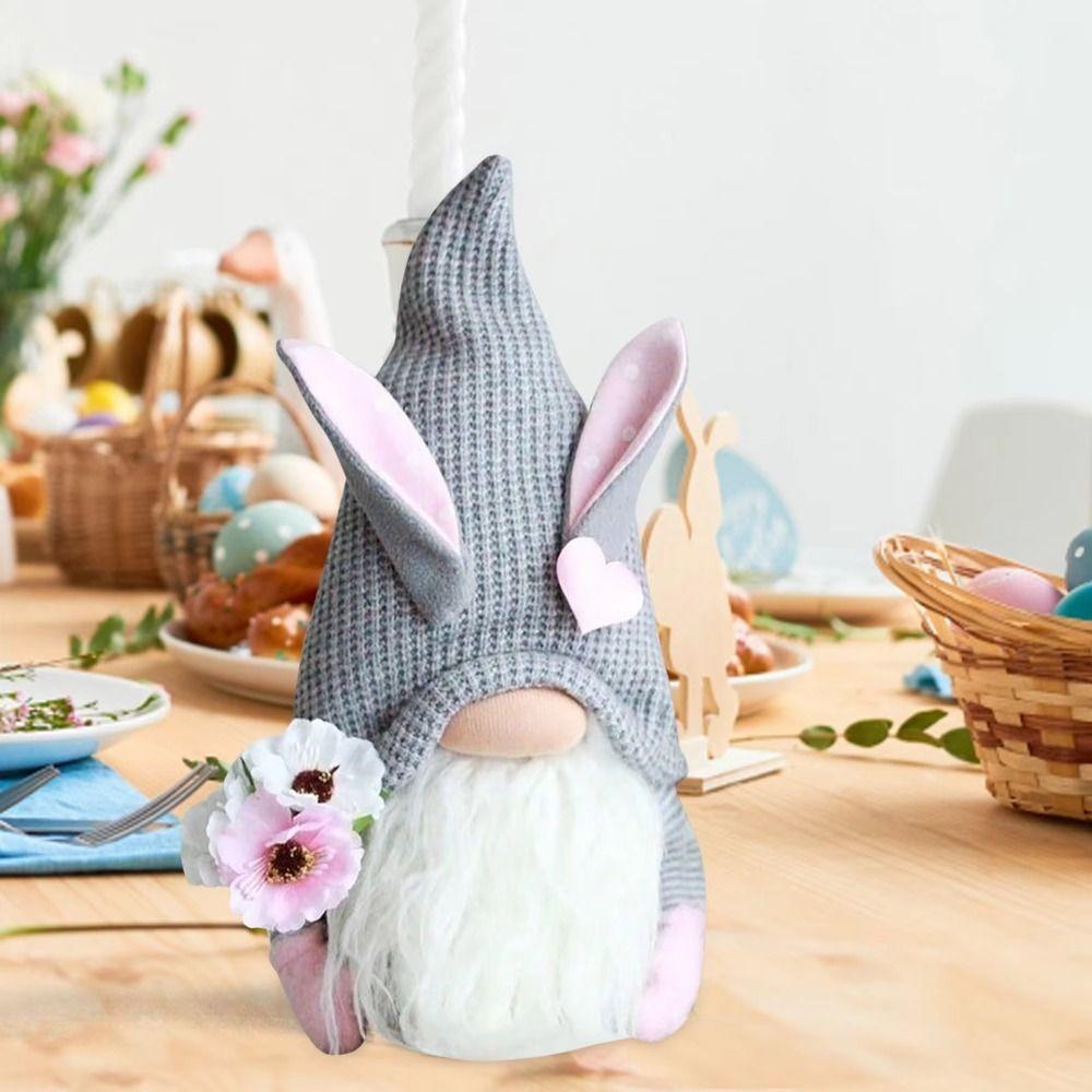 Kawaii Easter Faceless Dwarf Doll Mini Gnome Rabbit Doll Flower Easter Decoration  Home