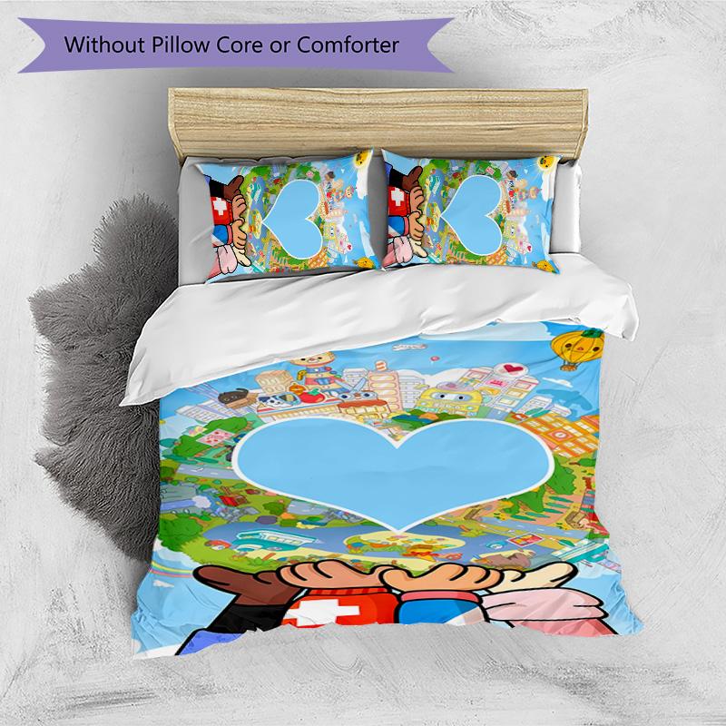 toca boca world cartoon Printed 3PCS Bedding Set Soft Breathable Duvet Cover Pillowcases Set Washable Bedroom Decor Home Gift