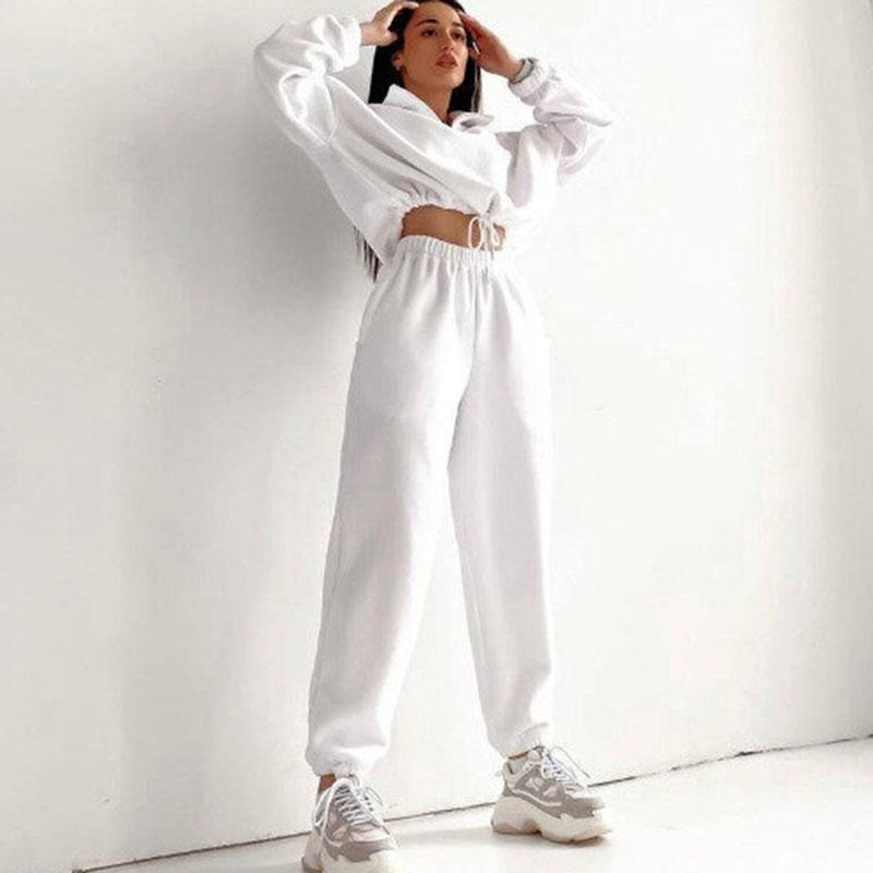 Женский флисовый костюм, свободная толстовка с длинным рукавом и брюки с высокой талией, комплект из 2 предметов, женский зимний модный теплый спортивный костюм 2024 года