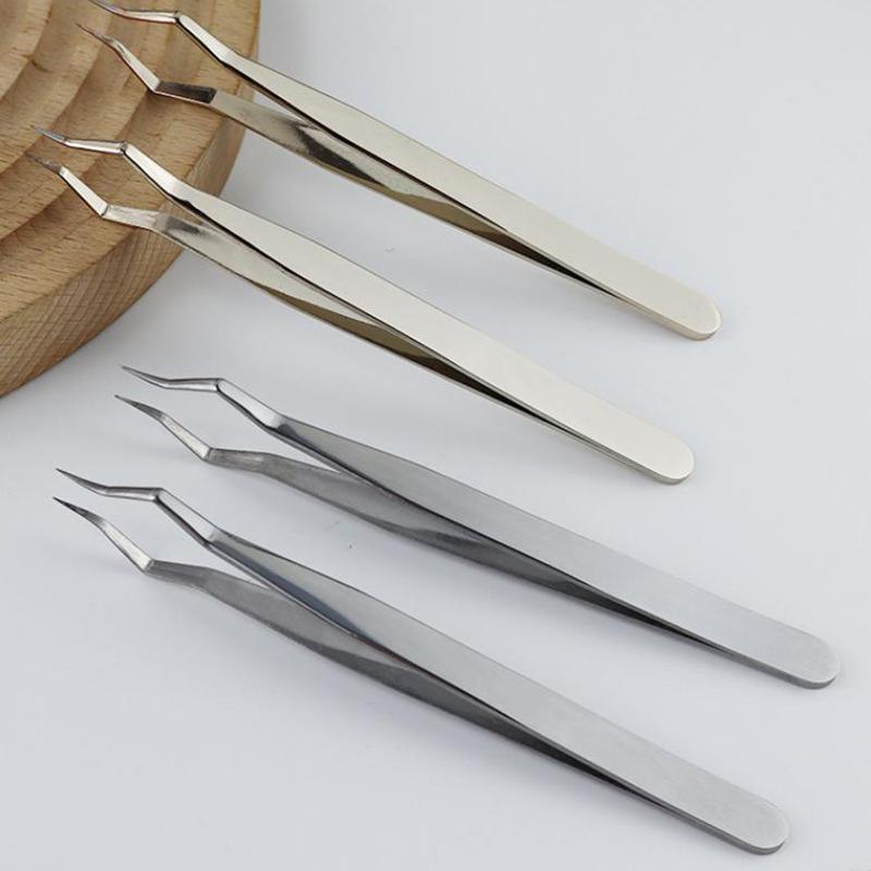 Пинцеты для наращивания ресниц Противоскользящие из нержавеющей стали Изогнутый кончик Прямой пинцет Высокоточные Инструменты для дизайна ногтей Макияж Красота