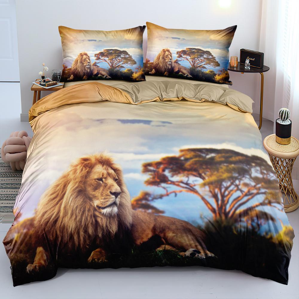 Black Lion Duvet Cover Animal Bed Sheet Pillow Three-Piece Bedding Set Single Double King Queen