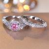 Модный серебристый цвет, набор колец с розовым камнем принцессы, роскошное обручальное кольцо с любовью, винтажный свадебный комплект ювелирных изделий