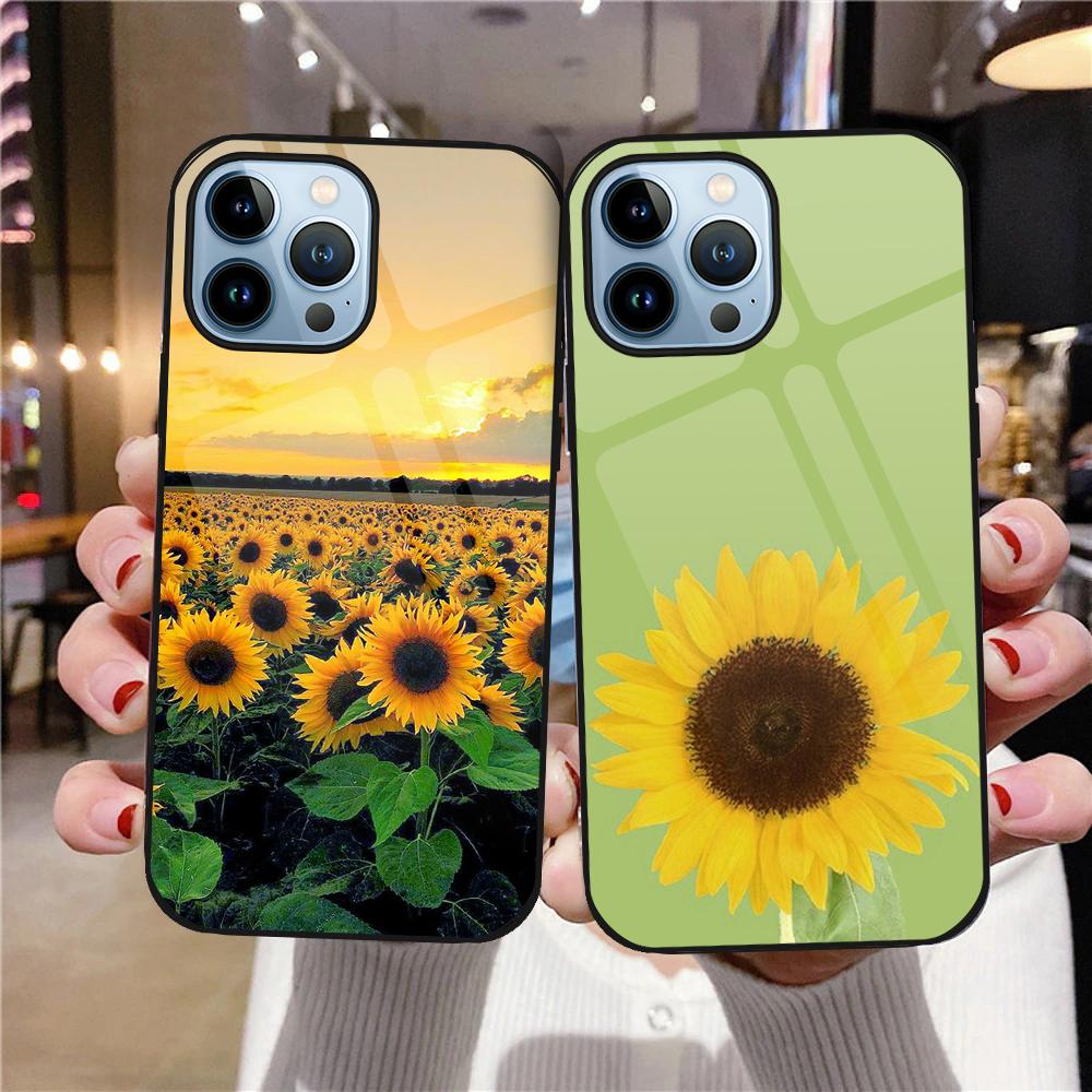 Чехол для телефона с цветами подсолнуха и цветочным рисунком для Iphone 14 13 11 12 Pro Max Mini Xs Xr X 7 8 6s Plus Se 2022, чехол из закаленного стекла