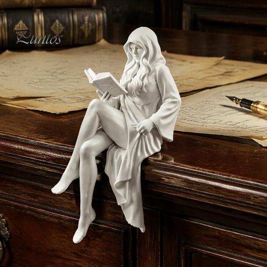 3D-печатные домашние акценты Статуэтка Девочка-призрак за чтением, Элегантная безликая фигурка, Минималистичный белый настольный милый декоративный фигурка для края полки, Готический