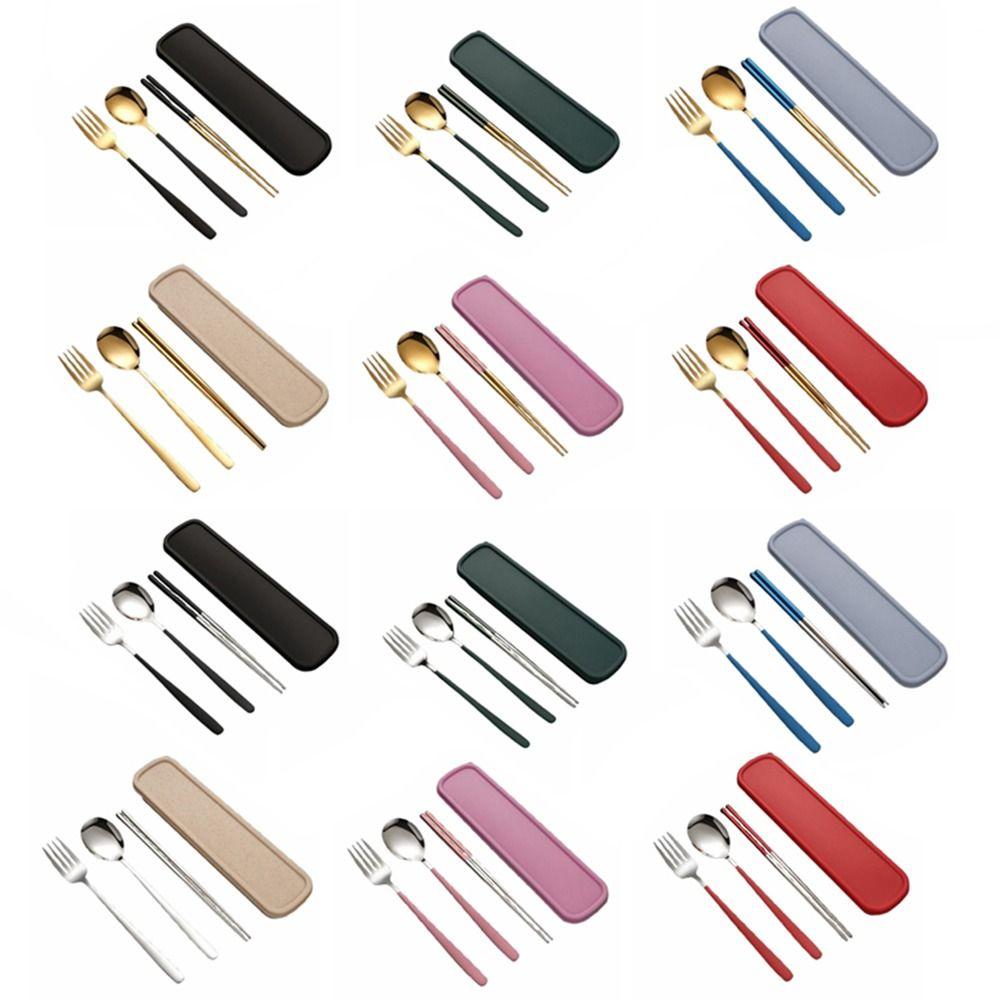 Набор вилок и ложек серебряного/золотого цвета, палочки для еды, дорожные столовые приборы из нержавеющей стали для пикника