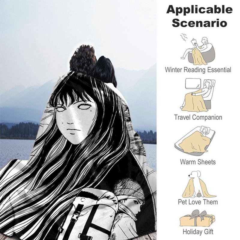 1pc Blanket Thriller Manga Junji Ito Tomie Print Design, Lightweight Blanket for Sofa, Bed- Soft &Warm, Gift for All Seasons like Christmas, Halloween