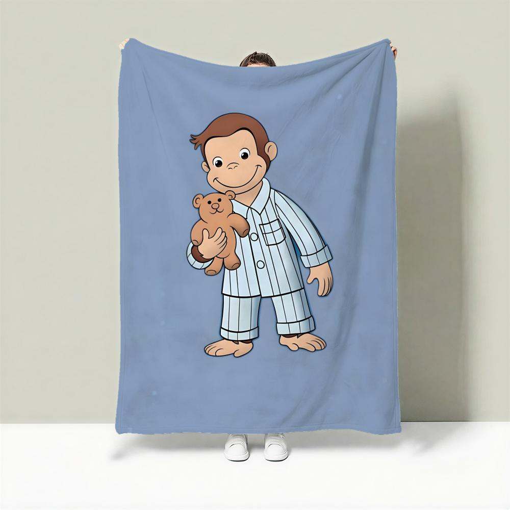 Cartoon C-Curious George Throw Lightweight 240g Flannel blanket Soft Skin-friendly for Summer Cooling