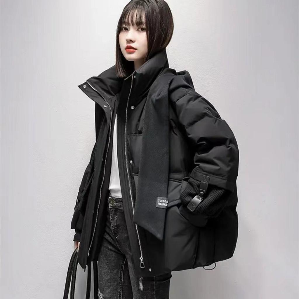 Утолщенная зимняя студенческая куртка с капюшоном на хлопковой подкладке, короткое теплое пальто с шарфом