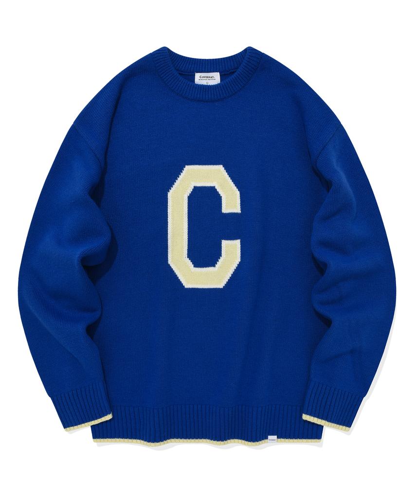 COVERNAT Lambswool C Logo Crewneck Knit Blue