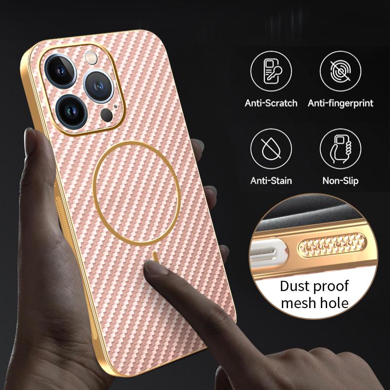For iPhone 13 Pro Phone Case Carbon Fiber Textured Electroplated TPU Back Cover