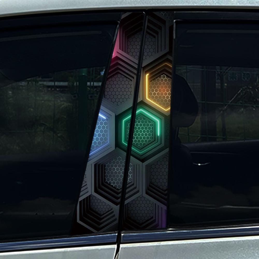 Style Honeycomb Hexagon Car B-pillar Stickers Car Center Column Decoration Cover Scratches Waterproof Decals Car Accessories