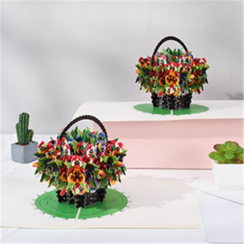 Цветочная открытка, красочная цветочная корзина с конвертом, всплывающая поздравительная открытка для матери, свадьба, день святого Валентина, годовщина, день рождения, Рождество