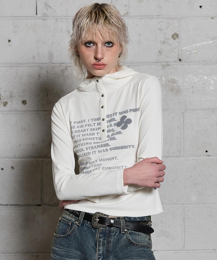 HOODHOOD Clover Typo Hooded Long Sleeve T-Shirt Ivory