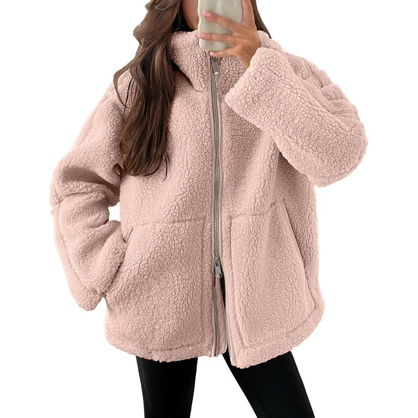Women S Solid Color Lazy Style Wool Blend Coat For Autumn Winter